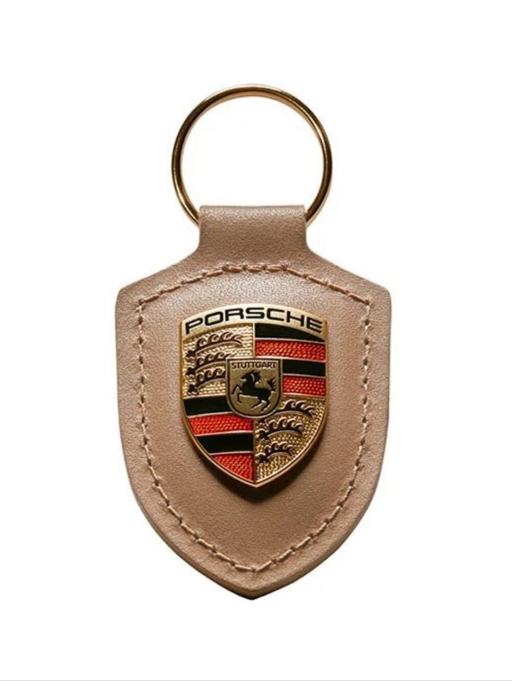 Porsche Crest Beige Leather Key Ring